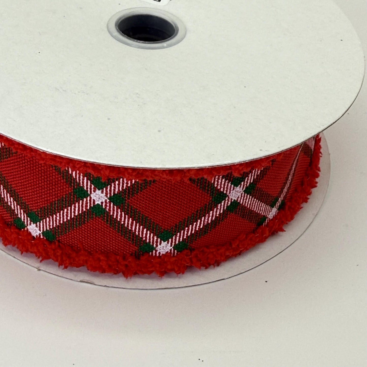 Red Diagonal Dash Check Wired Ribbon, Fourth of July Wreath Supply, Patriotic Ribbon with Red Drift Edge 1.5” by 10 yards, RGA885524
