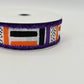 Halloween Brush Stroke Wired Ribbon, Orange Purple Stripe Wreath Supply, White Ribbon with Purple Tinsel Edge 1.5” by 10 yards, RG089265F
