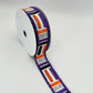 Halloween Brush Stroke Wired Ribbon, Orange Purple Stripe Wreath Supply, White Ribbon with Purple Tinsel Edge 1.5” by 10 yards, RG089265F