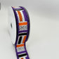 Halloween Brush Stroke Wired Ribbon, Orange Purple Stripe Wreath Supply, White Ribbon with Purple Tinsel Edge 1.5” by 10 yards, RG089265F