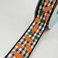 Carrot Wired Ribbon: 1.5" x 10yd, Easter Wreath Supply, Black and White Checkered Easter Ribbon with Orange Carrots, Easter Bow Ribbon