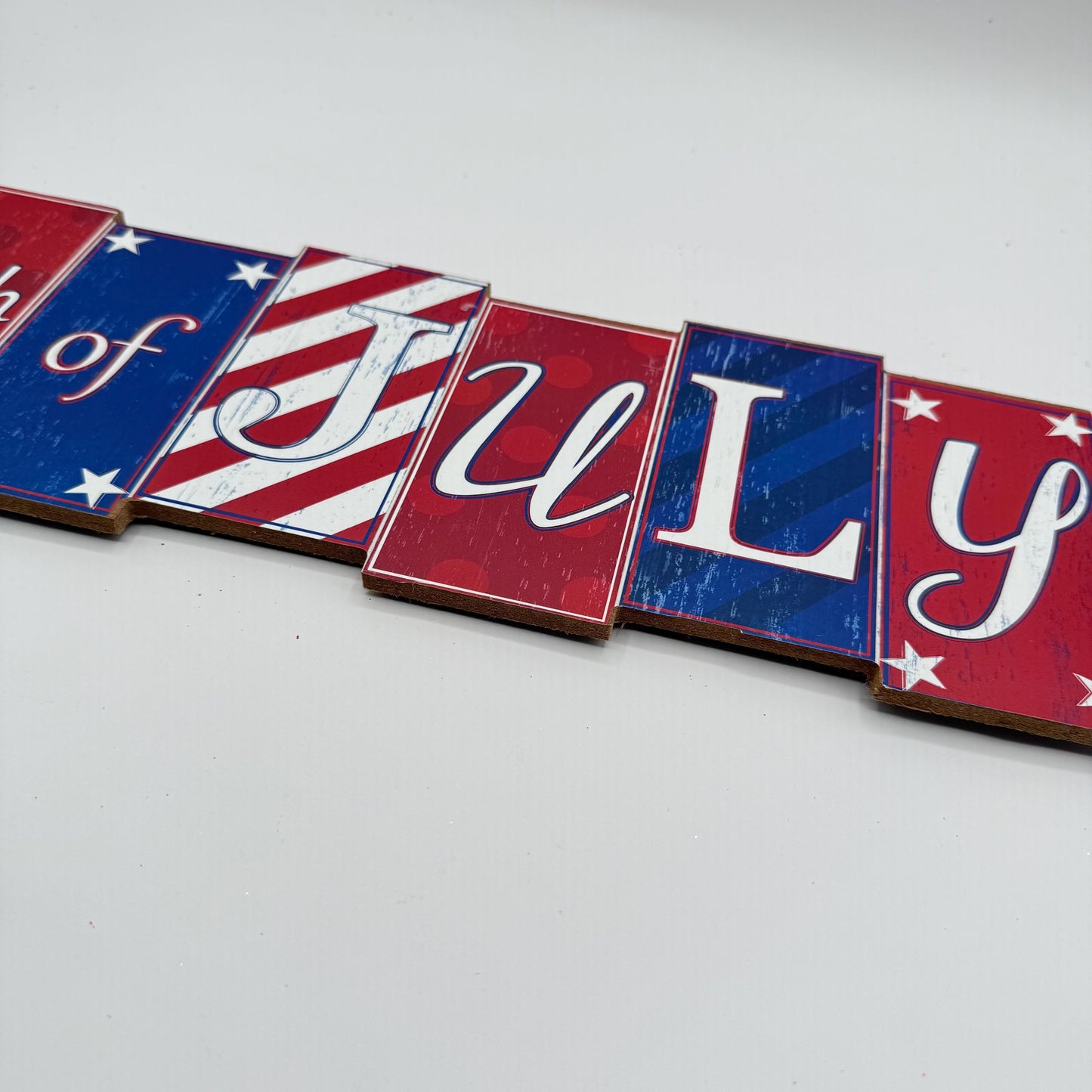 Patriotic Sign, Fourth of July Block Sign, Stars and Stripes Decor, Red White and Blue Door Hanger, 4th of July Wreath Embellishment