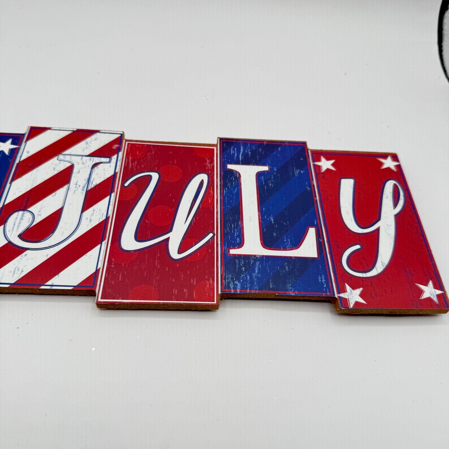 Patriotic Sign, Fourth of July Block Sign, Stars and Stripes Decor, Red White and Blue Door Hanger, 4th of July Wreath Embellishment