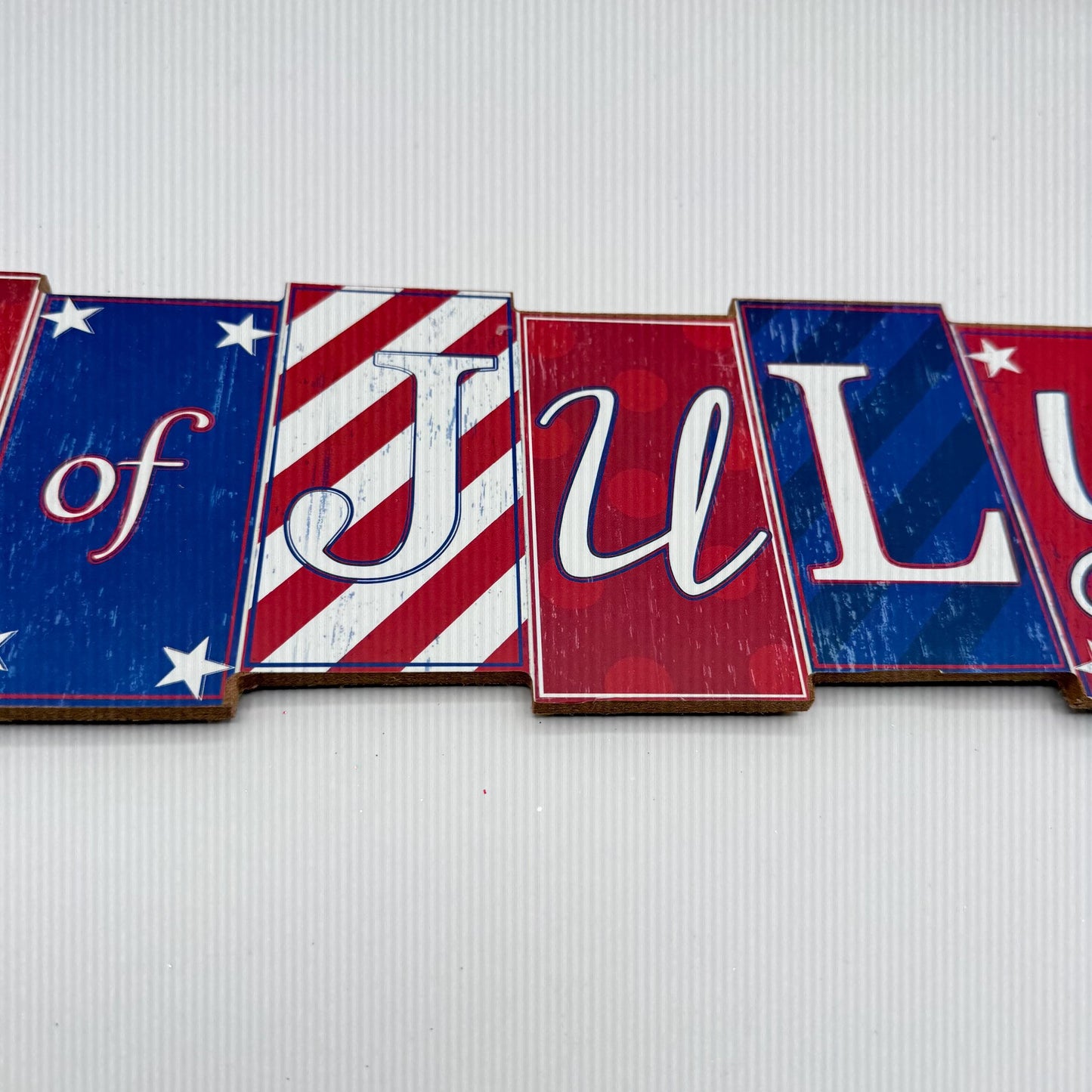 Patriotic Sign, Fourth of July Block Sign, Stars and Stripes Decor, Red White and Blue Door Hanger, 4th of July Wreath Embellishment