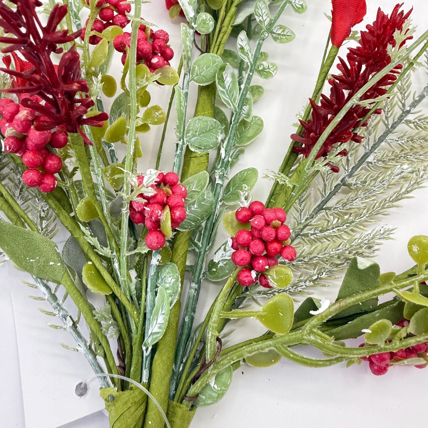 24"L Fabric Flower/EVA Leaf/Beads Spray: Red, Patriotic Greenery Stem, Christmas or Valentines Day Greenery Filler Bush, 60919, FH807124