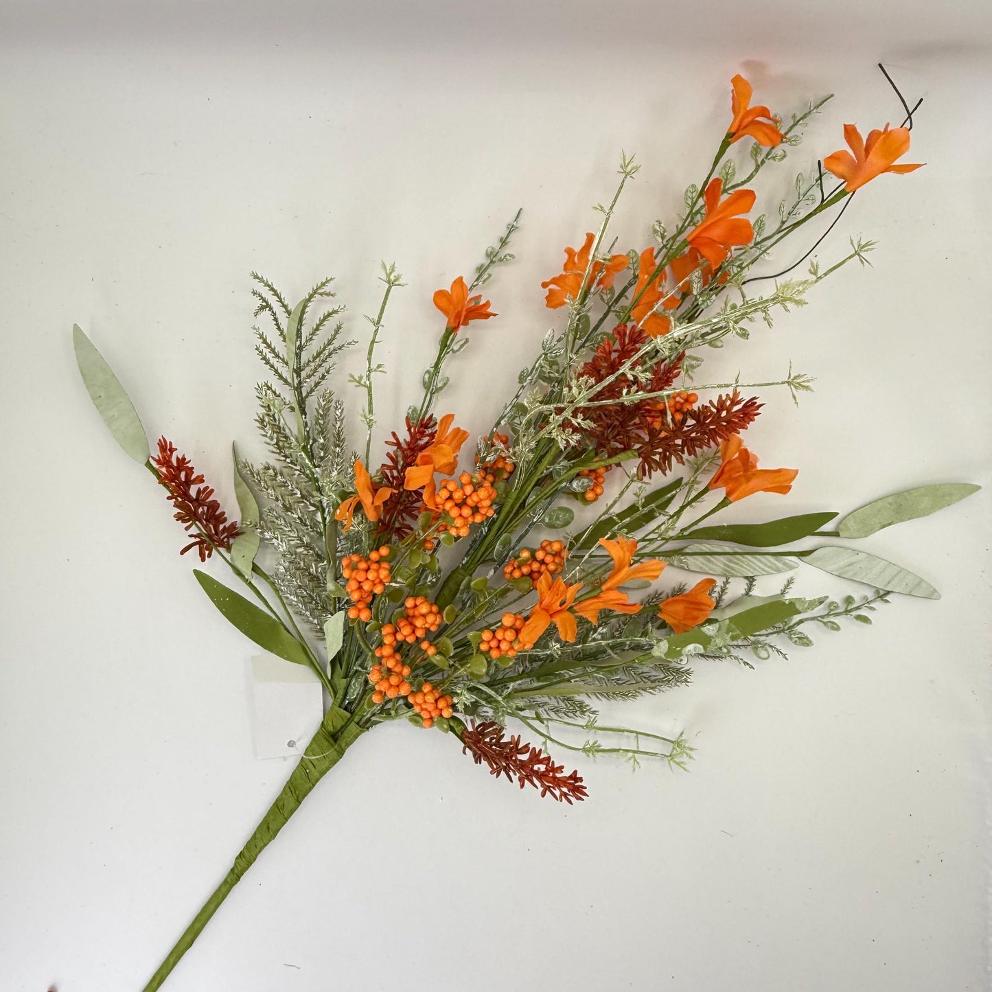 24"L Fabric Flower/EVA Leaf/Beads Spray: Orange, Easter Greenery Stem, Spring Summer Fall Greenery Filler Bush, 60919, FH807120