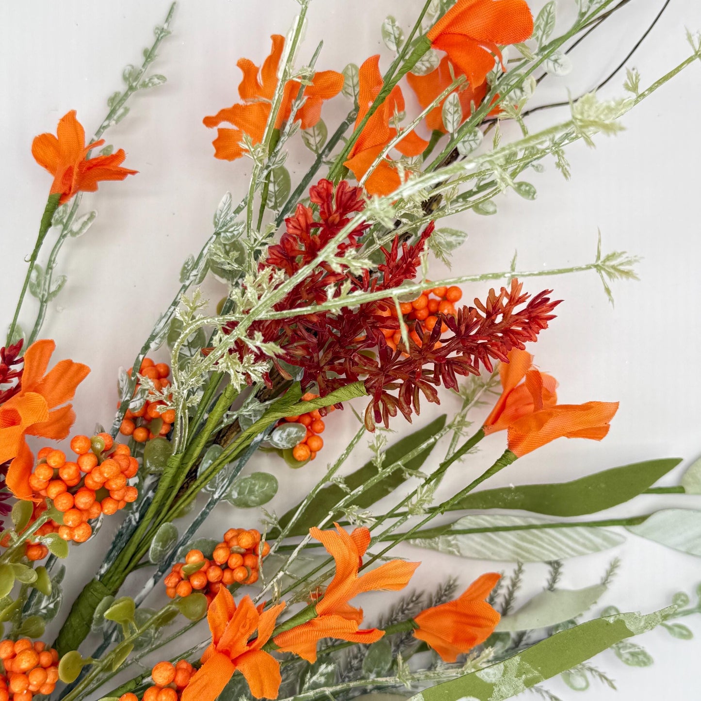 24"L Fabric Flower/EVA Leaf/Beads Spray: Orange, Easter Greenery Stem, Spring Summer Fall Greenery Filler Bush, 60919, FH807120