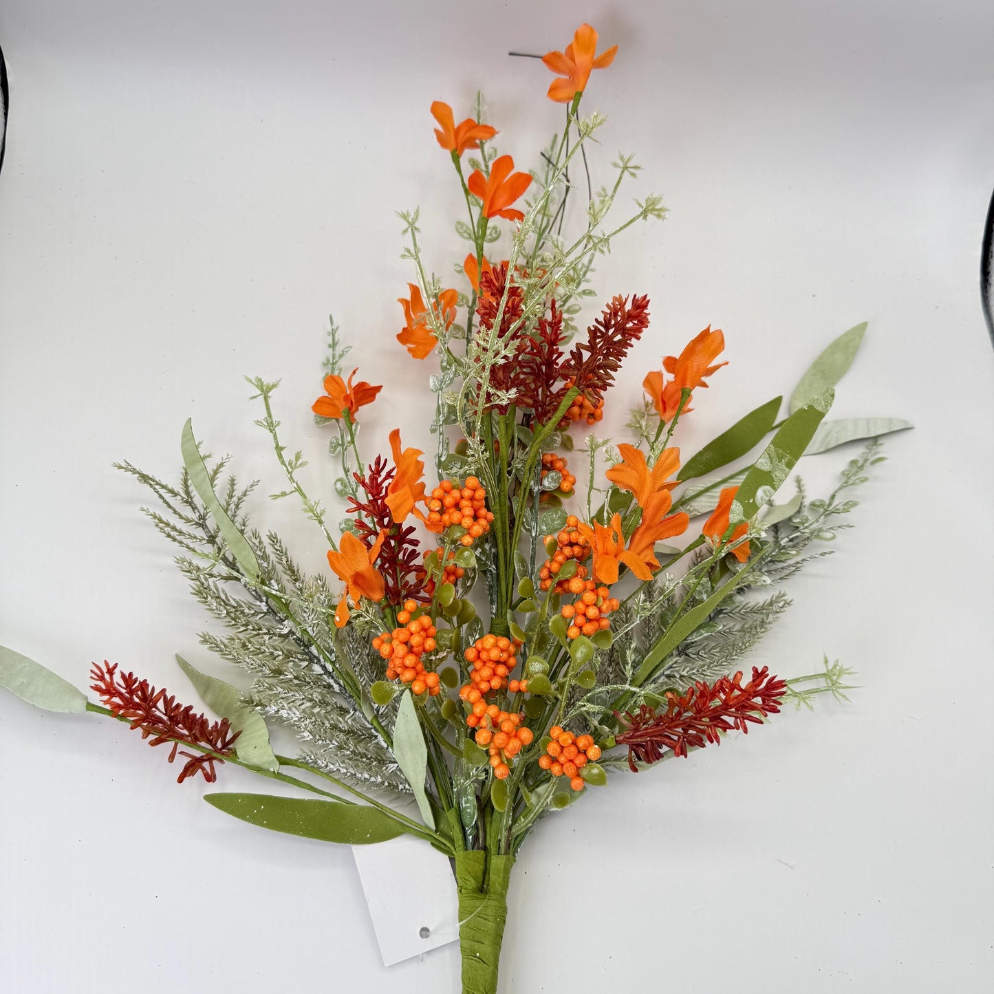 24"L Fabric Flower/EVA Leaf/Beads Spray: Orange, Easter Greenery Stem, Spring Summer Fall Greenery Filler Bush, 60919, FH807120