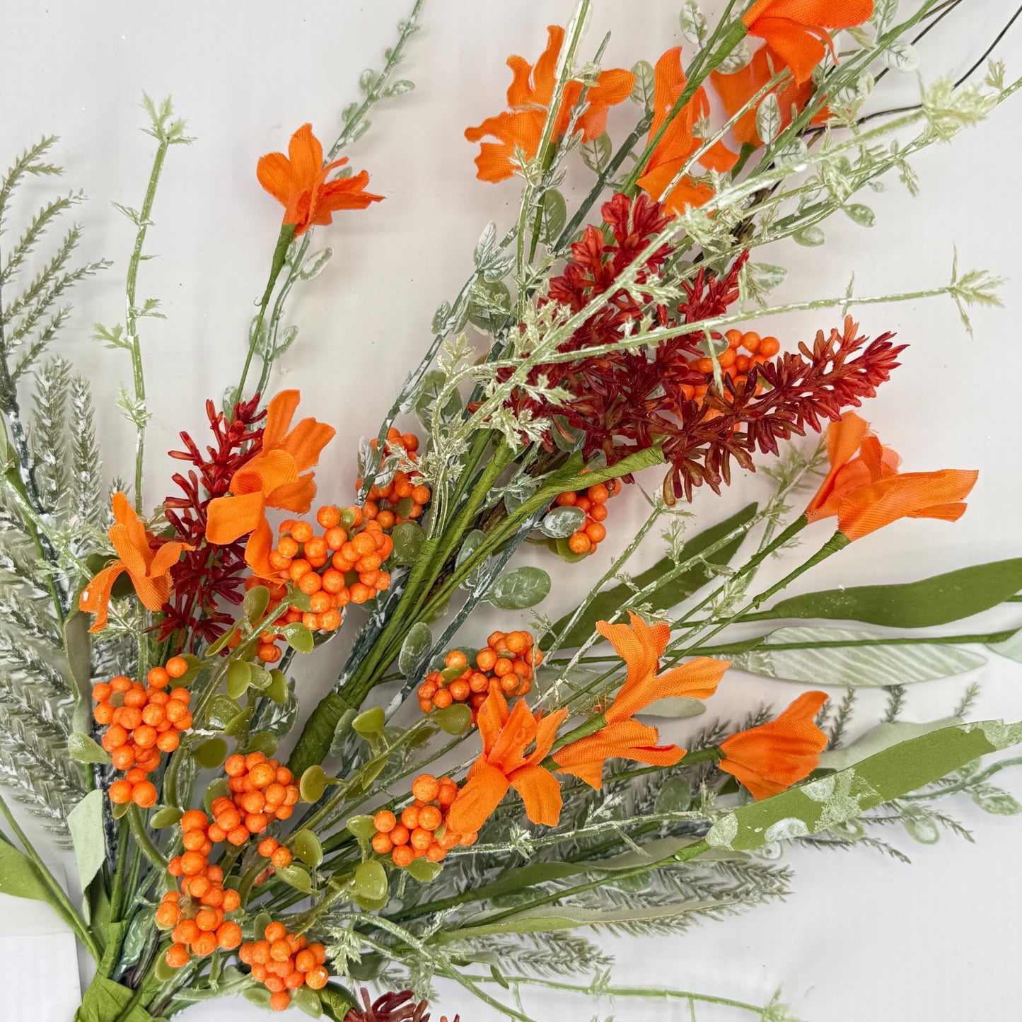 24"L Fabric Flower/EVA Leaf/Beads Spray: Orange, Easter Greenery Stem, Spring Summer Fall Greenery Filler Bush, 60919, FH807120