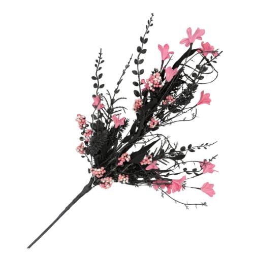 24"L Fabric Flower/EVA Leaf/Beads Spray: Black and Pink, Halloween Greenery Stem, Trendy Witch Pumpkin Greenery Filler Bush, 60919, FH807156