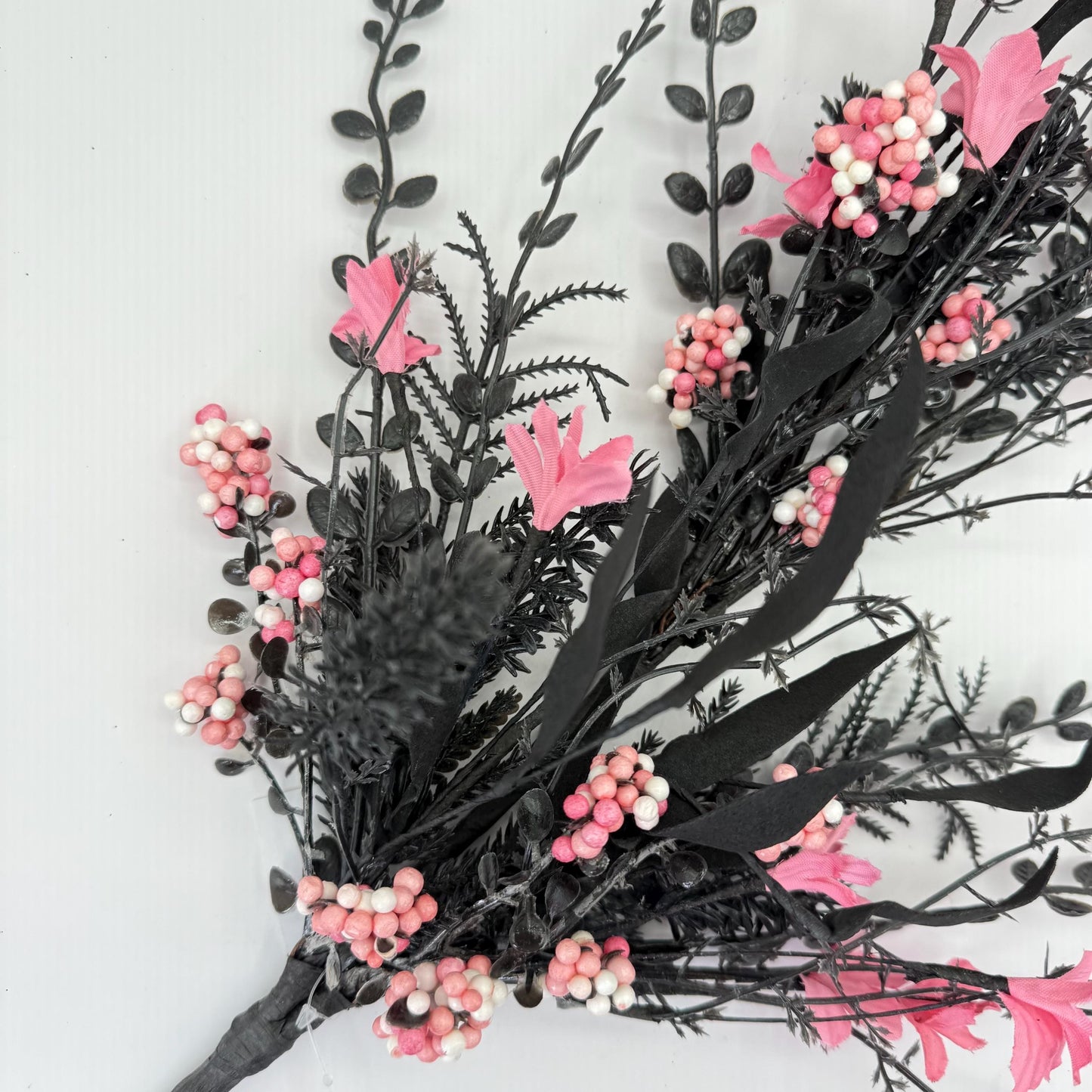 24"L Fabric Flower/EVA Leaf/Beads Spray: Black and Pink, Halloween Greenery Stem, Trendy Witch Pumpkin Greenery Filler Bush, 60919, FH807156