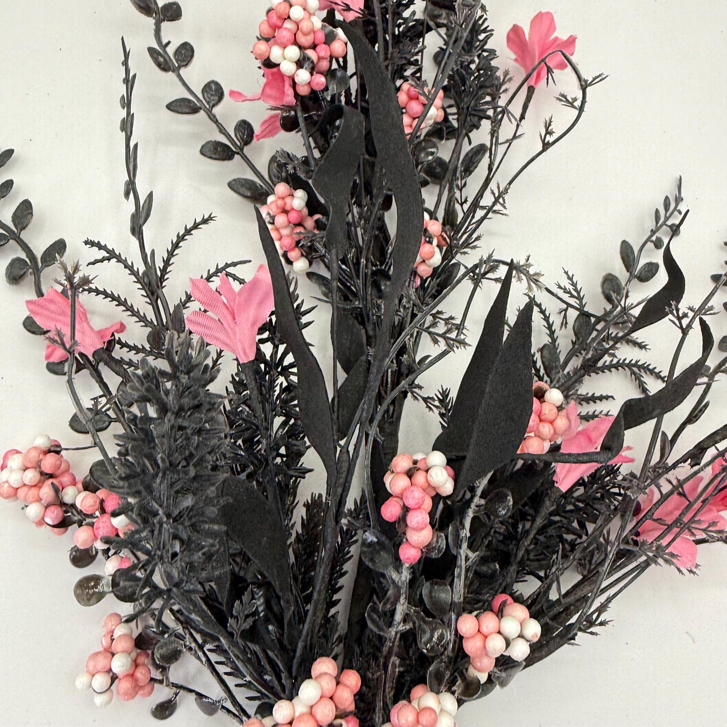 24"L Fabric Flower/EVA Leaf/Beads Spray: Black and Pink, Halloween Greenery Stem, Trendy Witch Pumpkin Greenery Filler Bush, 60919, FH807156