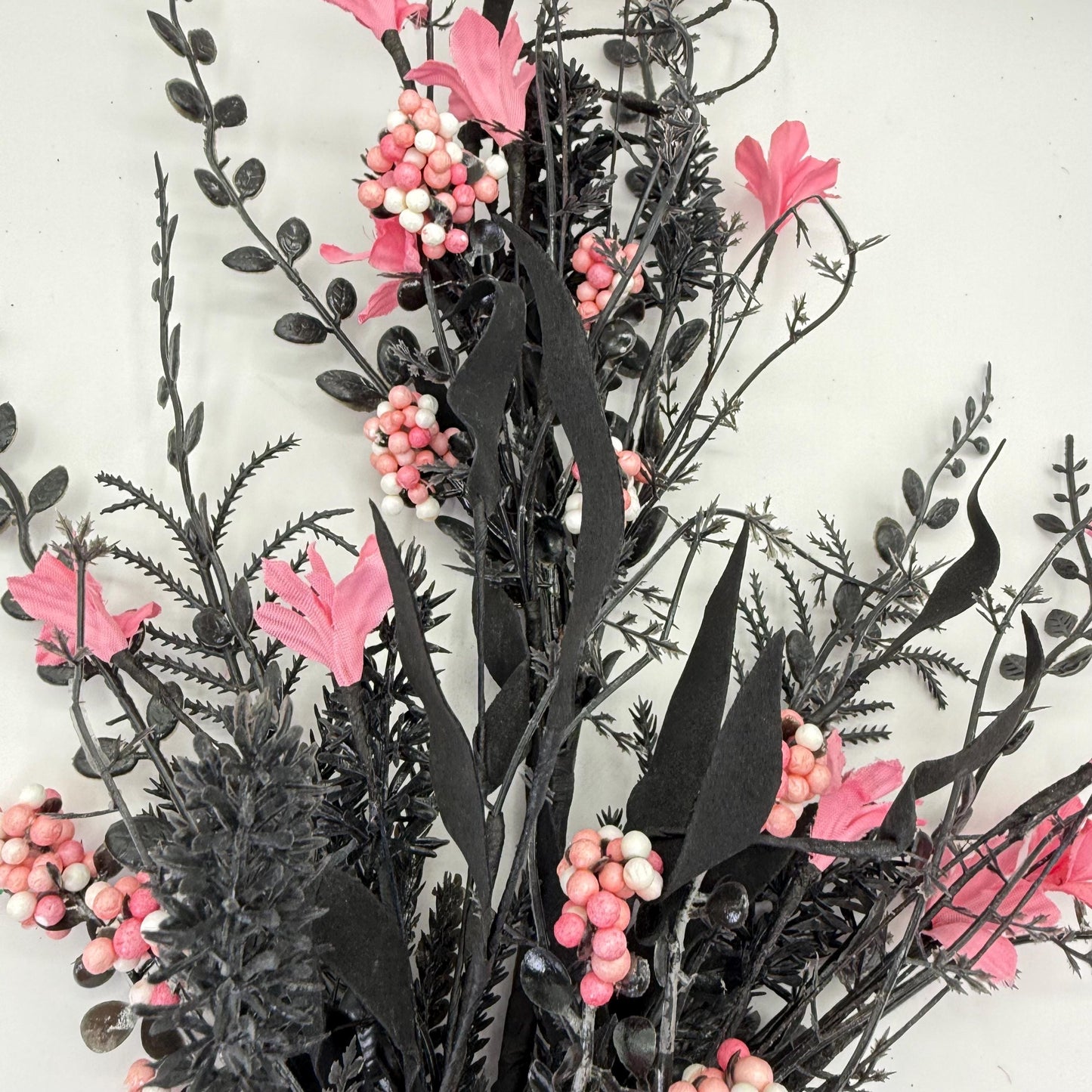 24"L Fabric Flower/EVA Leaf/Beads Spray: Black and Pink, Halloween Greenery Stem, Trendy Witch Pumpkin Greenery Filler Bush, 60919, FH807156