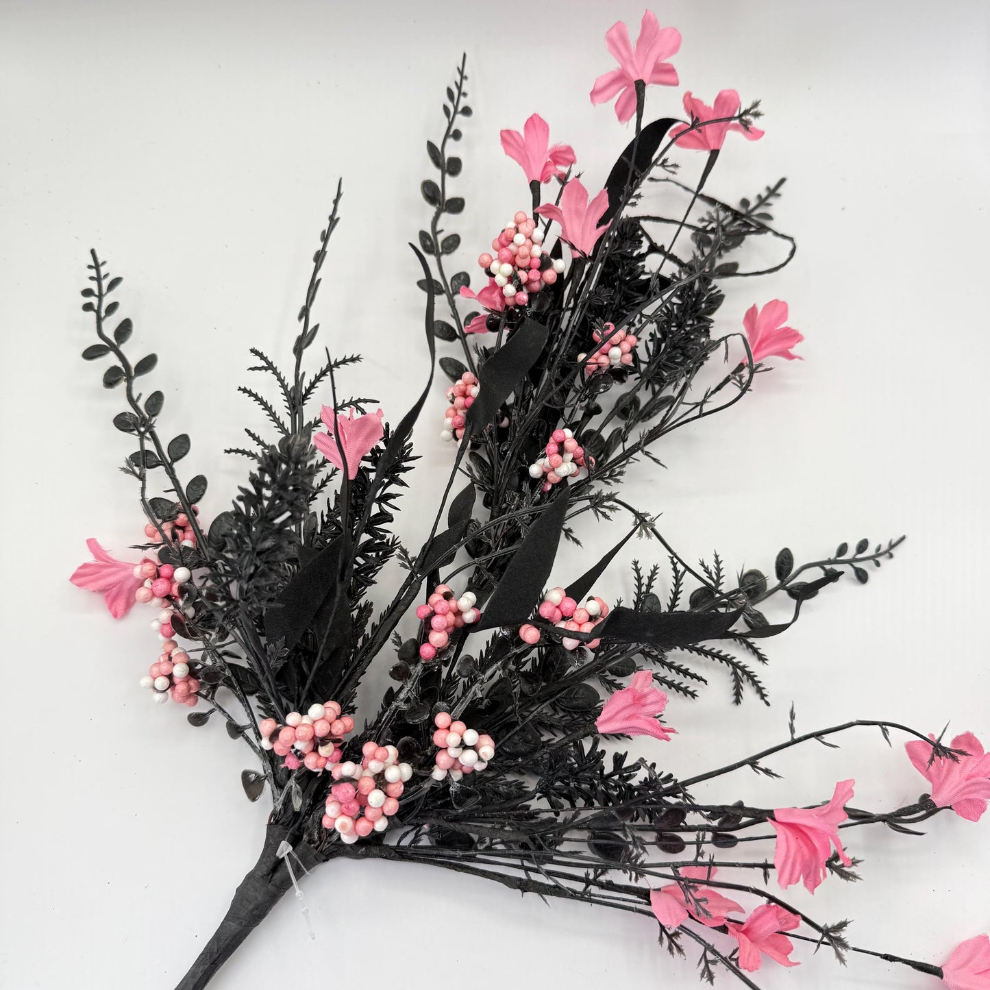 24"L Fabric Flower/EVA Leaf/Beads Spray: Black and Pink, Halloween Greenery Stem, Trendy Witch Pumpkin Greenery Filler Bush, 60919, FH807156