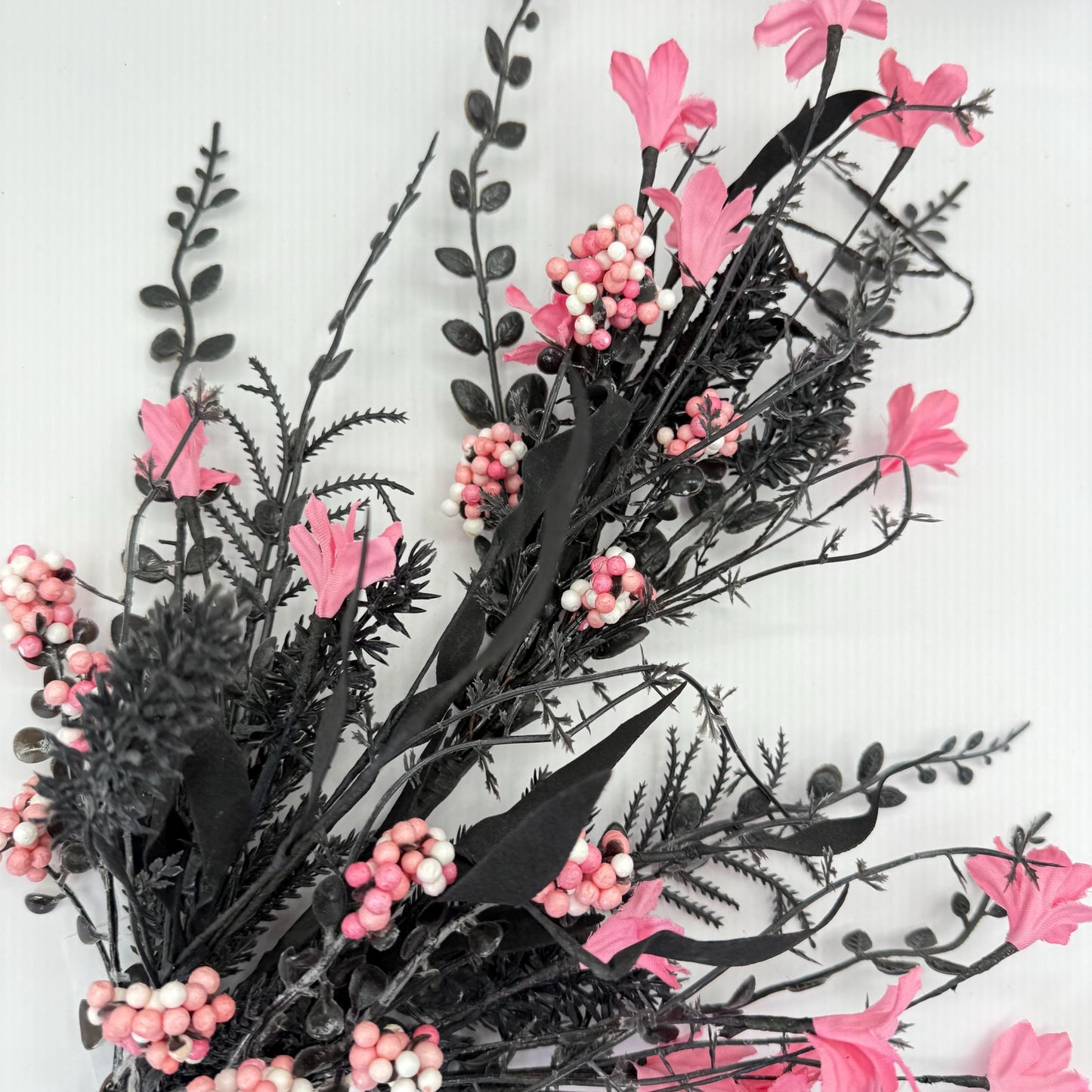 24"L Fabric Flower/EVA Leaf/Beads Spray: Black and Pink, Halloween Greenery Stem, Trendy Witch Pumpkin Greenery Filler Bush, 60919, FH807156