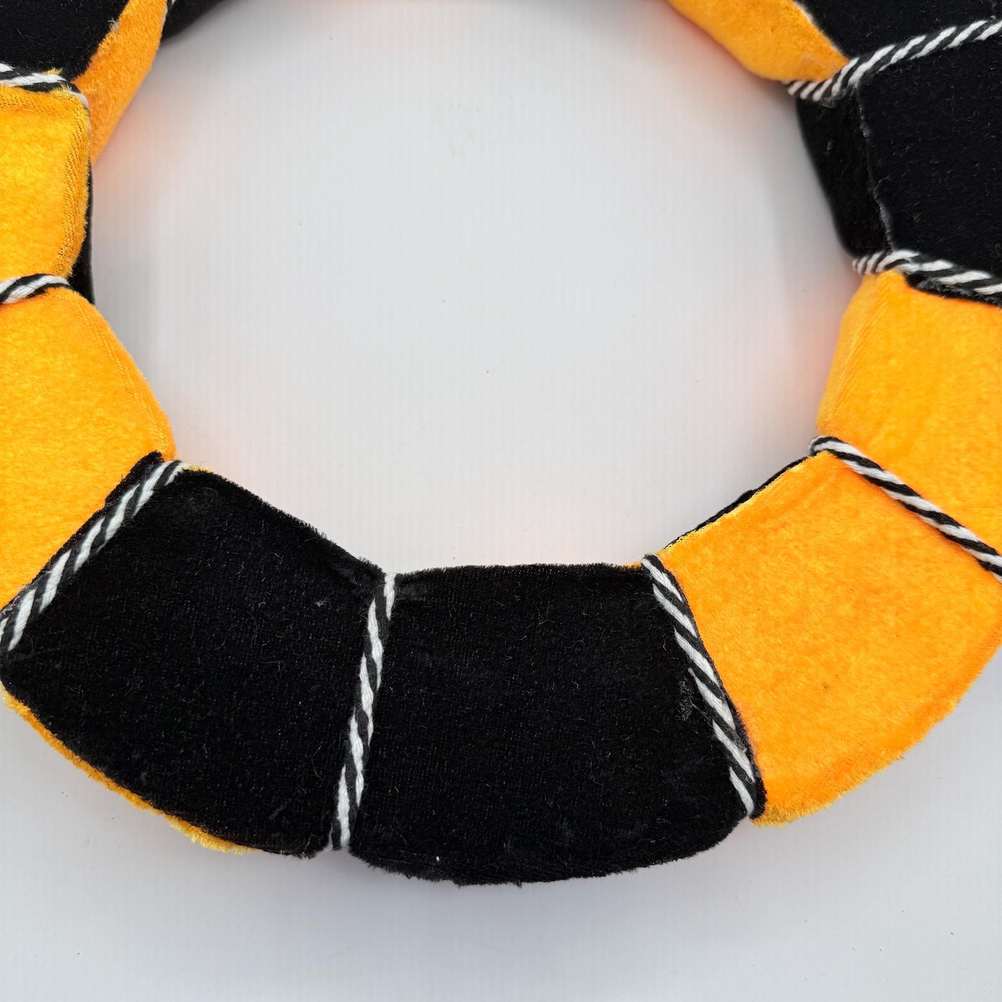 Orange and Black Halloween Wreath Form, 13” Velvety-Feel Fabric Wreath Ring with Black and White Cording, Halloween Wreath Ring, HH7458F4