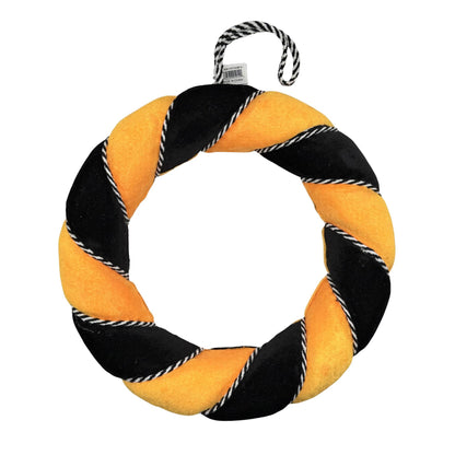 Orange and Black Halloween Wreath Form, 13” Velvety-Feel Fabric Wreath Ring with Black and White Cording, Halloween Wreath Ring, HH7458F4
