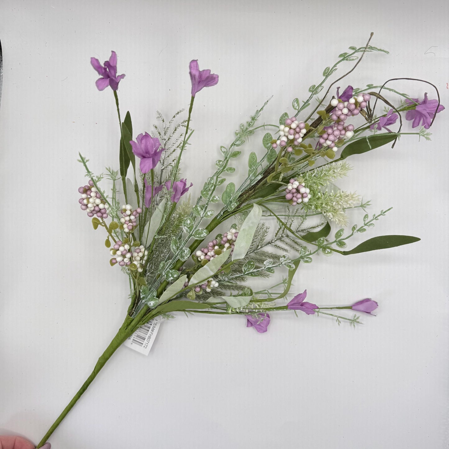 24"L Fabric Flower/EVA Leaf/Beads Spray: Lavender, Purple Greenery Stem, Greenery Filler Bush with Leaves Buds and Berries, 60919, FH807172