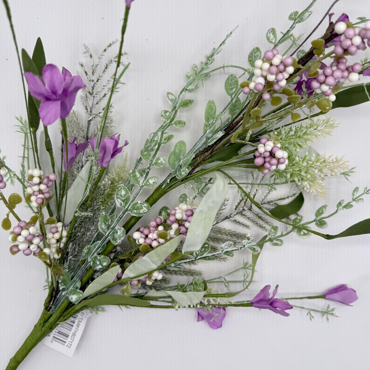 24"L Fabric Flower/EVA Leaf/Beads Spray: Lavender, Purple Greenery Stem, Greenery Filler Bush with Leaves Buds and Berries, 60919, FH807172