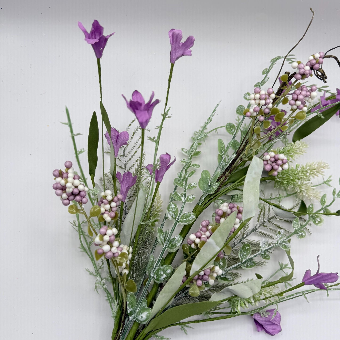 24"L Fabric Flower/EVA Leaf/Beads Spray: Lavender, Purple Greenery Stem, Greenery Filler Bush with Leaves Buds and Berries, 60919, FH807172