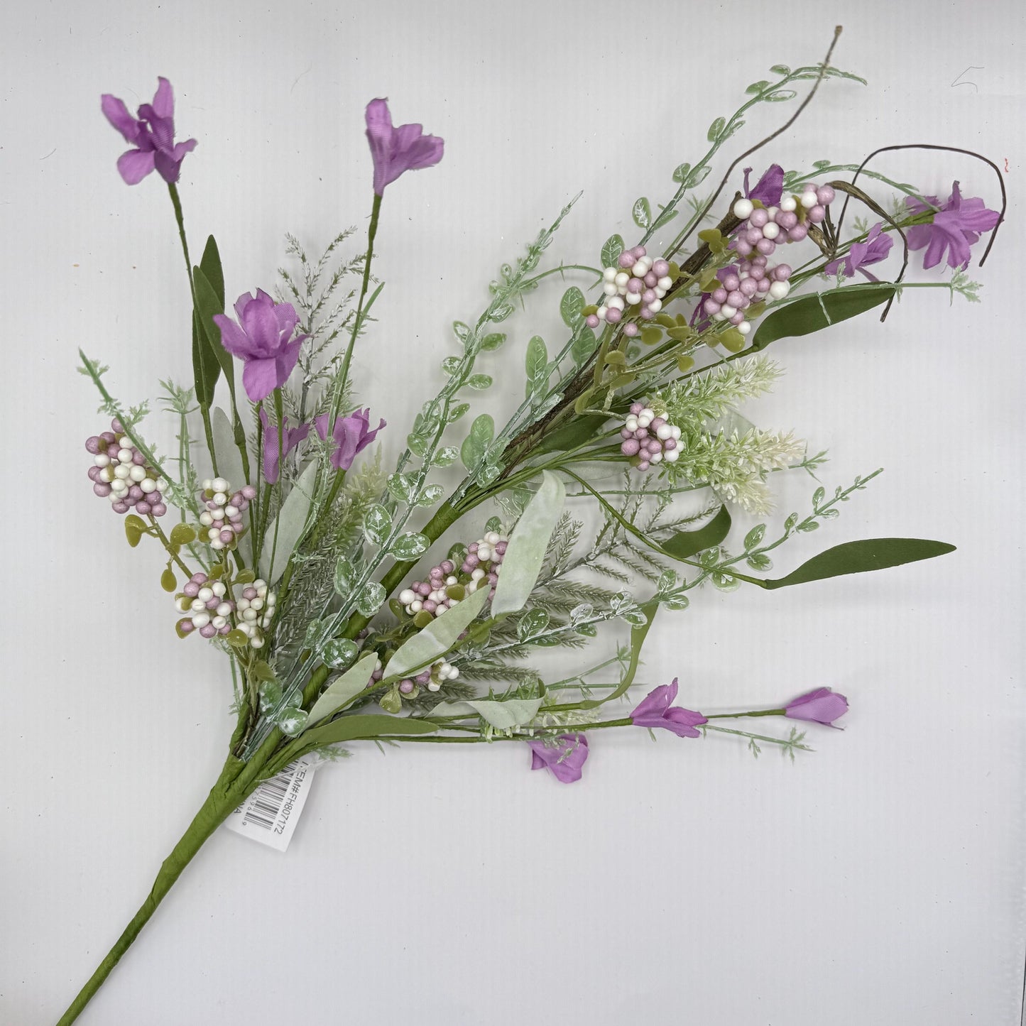 24"L Fabric Flower/EVA Leaf/Beads Spray: Lavender, Purple Greenery Stem, Greenery Filler Bush with Leaves Buds and Berries, 60919, FH807172