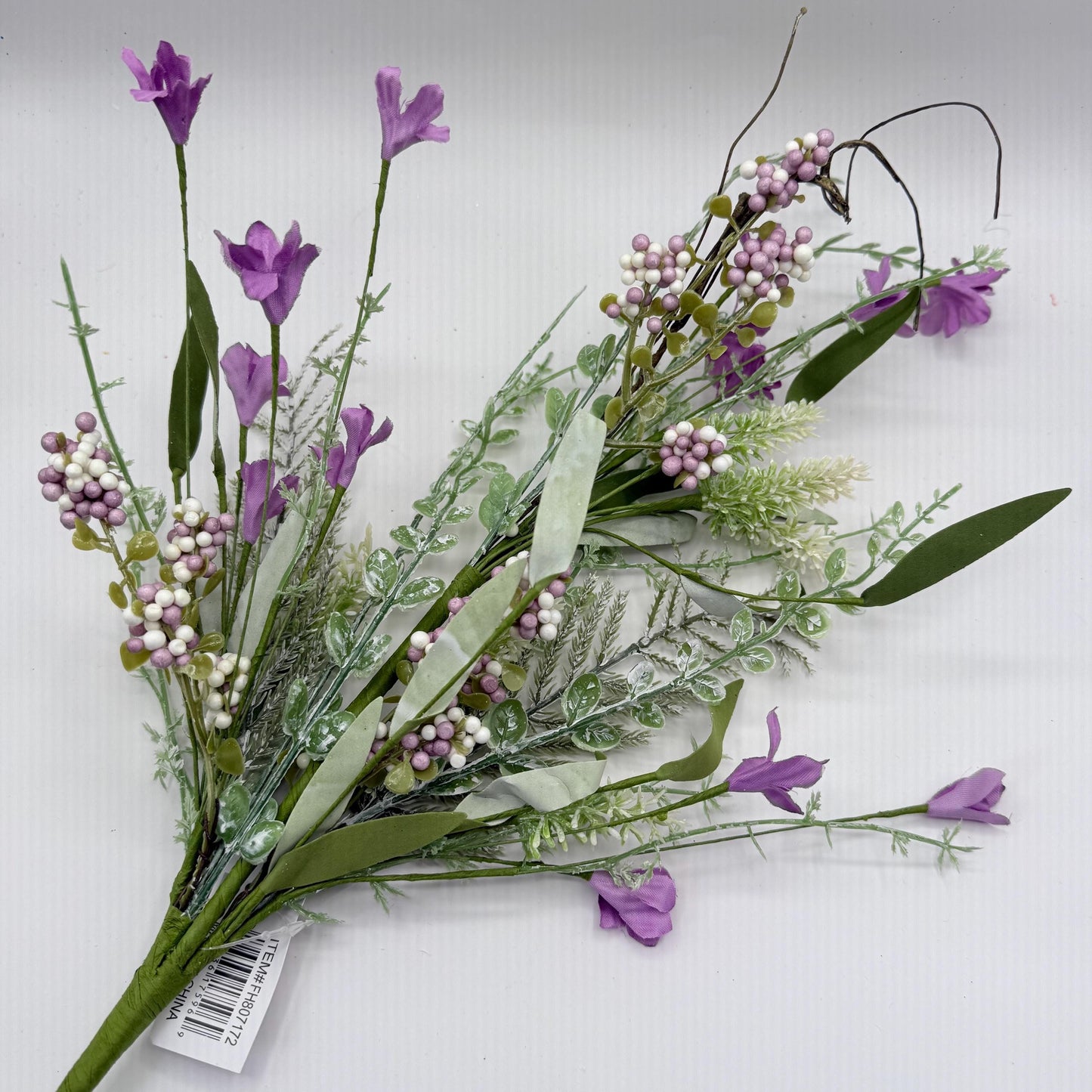 24"L Fabric Flower/EVA Leaf/Beads Spray: Lavender, Purple Greenery Stem, Greenery Filler Bush with Leaves Buds and Berries, 60919, FH807172