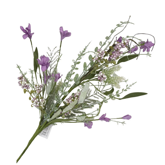 24"L Fabric Flower/EVA Leaf/Beads Spray: Lavender, Purple Greenery Stem, Greenery Filler Bush with Leaves Buds and Berries, 60919, FH807172