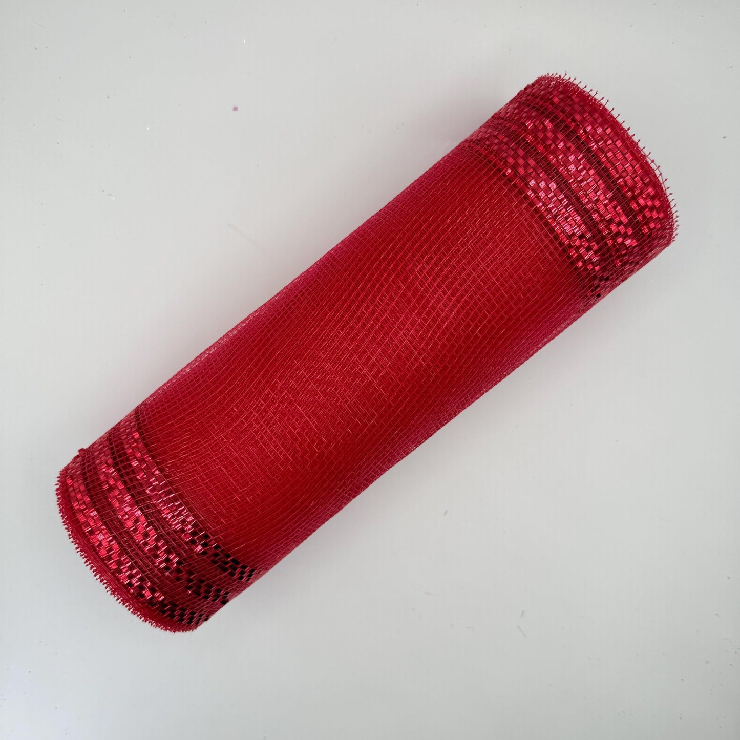 10” by 10 Yards Metallic Border Stripe Mesh: Red, Wreathmaking Supplies, Christmas Valentines or Patriotic Red Mesh Wreath Ribbon, RE850224