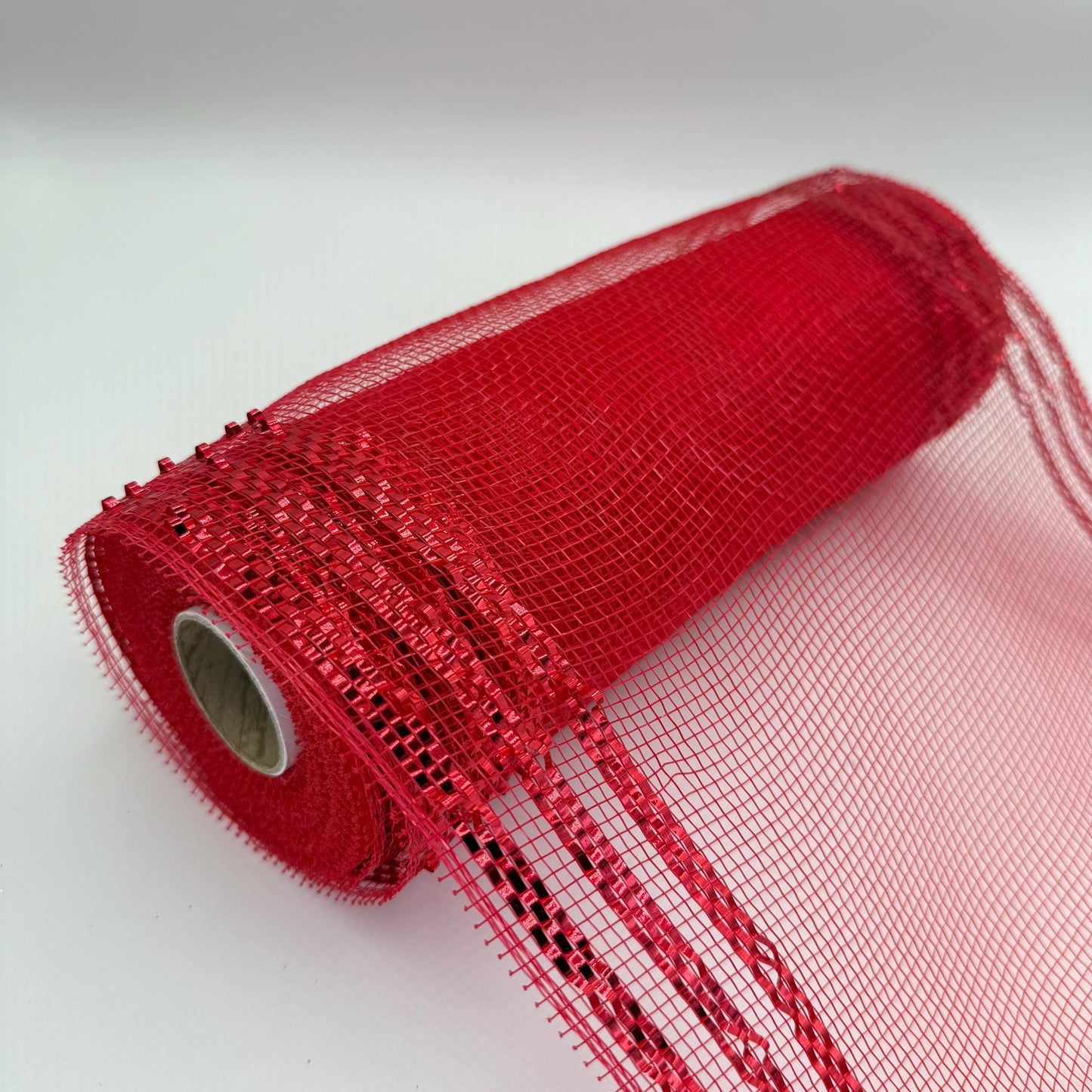 10” by 10 Yards Metallic Border Stripe Mesh: Red, Wreathmaking Supplies, Christmas Valentines or Patriotic Red Mesh Wreath Ribbon, RE850224