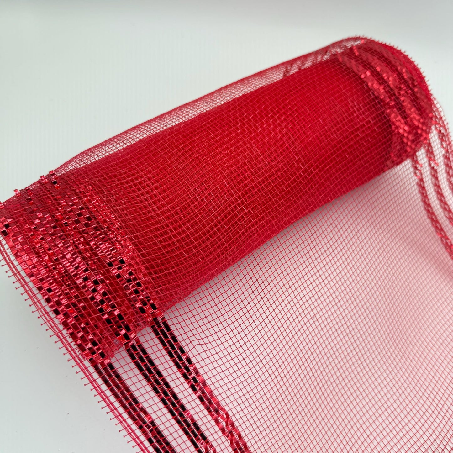 10” by 10 Yards Metallic Border Stripe Mesh: Red, Wreathmaking Supplies, Christmas Valentines or Patriotic Red Mesh Wreath Ribbon, RE850224