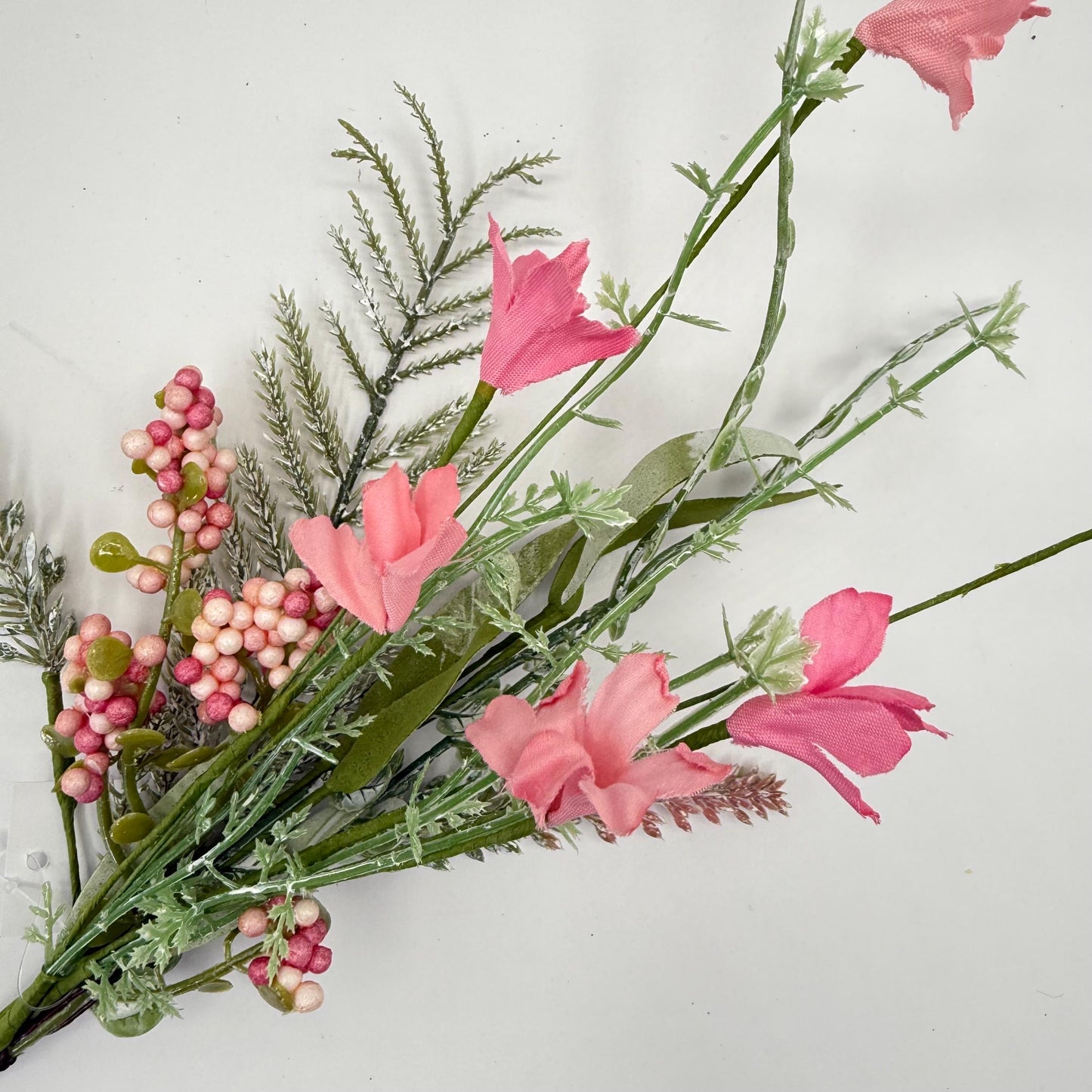 12"L Fabric Flower/EVA Leaf/Beads Pick: Pink, Pink Greenery Stem, Greenery Filler Bush with Leaves Buds Pink Berries, Mini 60919, FH812559