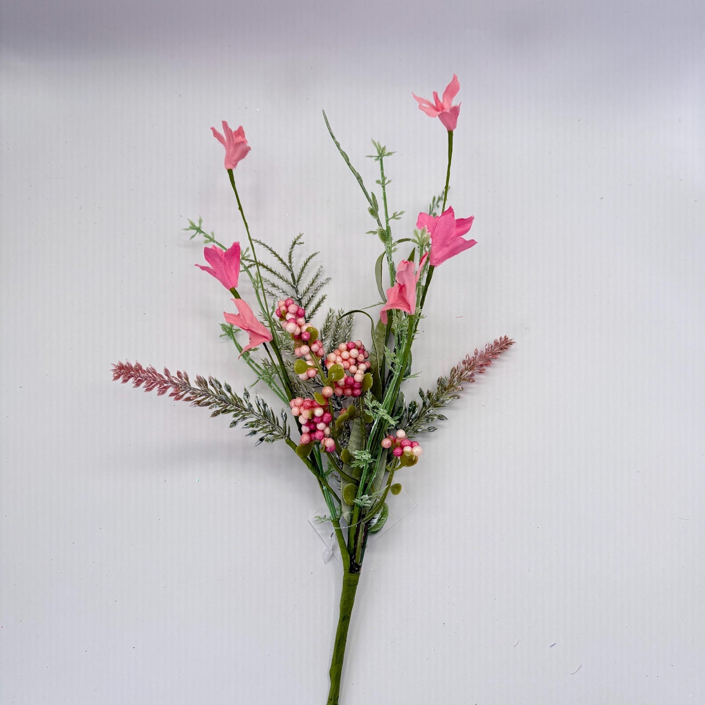 12"L Fabric Flower/EVA Leaf/Beads Pick: Pink, Pink Greenery Stem, Greenery Filler Bush with Leaves Buds Pink Berries, Mini 60919, FH812559