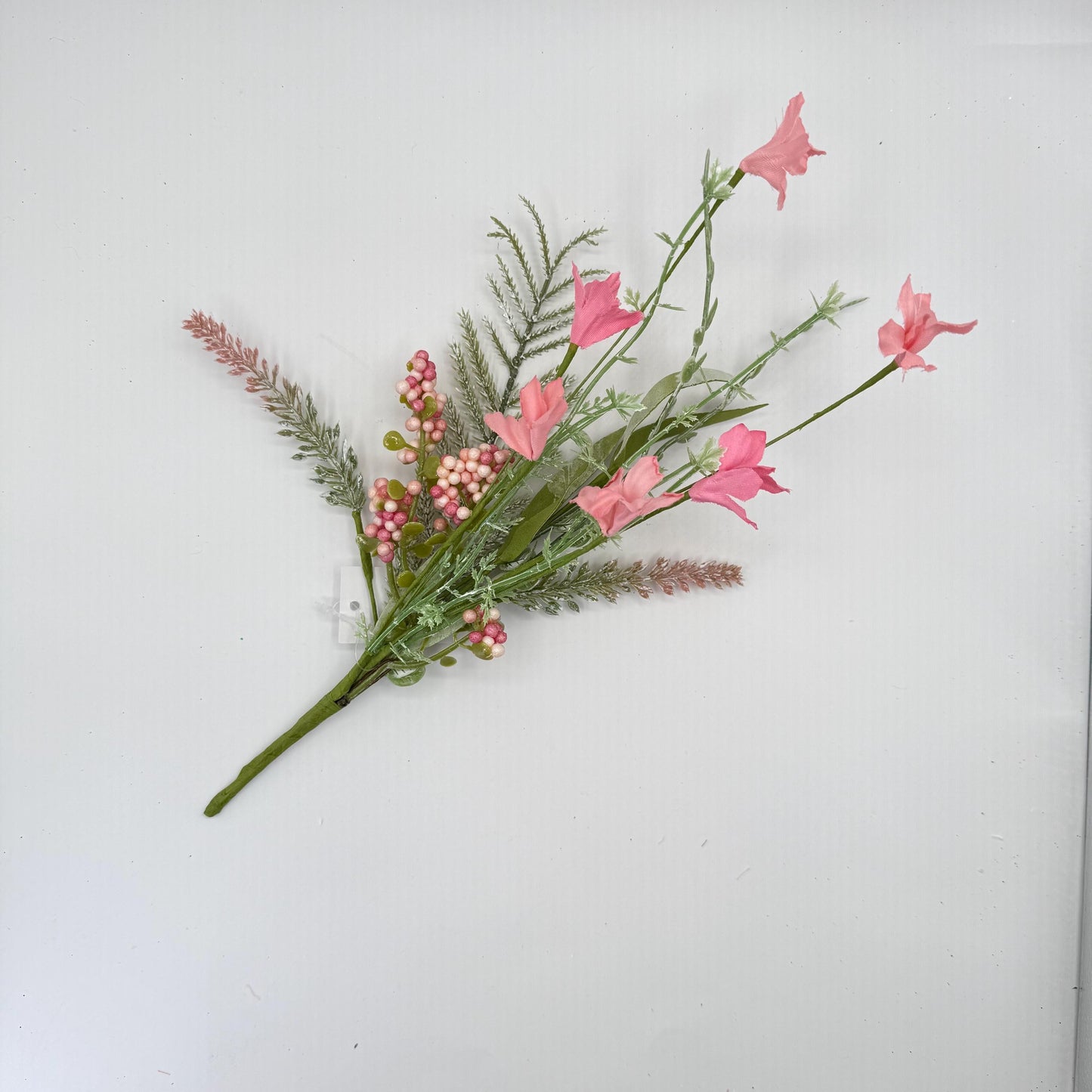 12"L Fabric Flower/EVA Leaf/Beads Pick: Pink, Pink Greenery Stem, Greenery Filler Bush with Leaves Buds Pink Berries, Mini 60919, FH812559