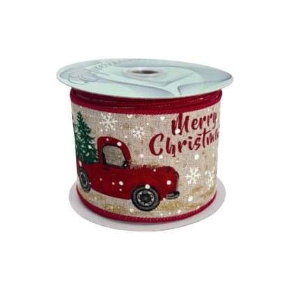 Vintage Red Truck Christmas Ribbon: 2.5" x 10 Yards