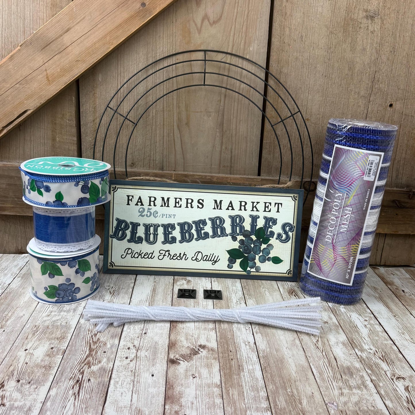 Blueberry Thin Wreath Kit, DIY Mesh Wreath Kit, Do It Yourself Everyday Wreath, Farmers Market Blueberries Front Door Decor, Door Decoration