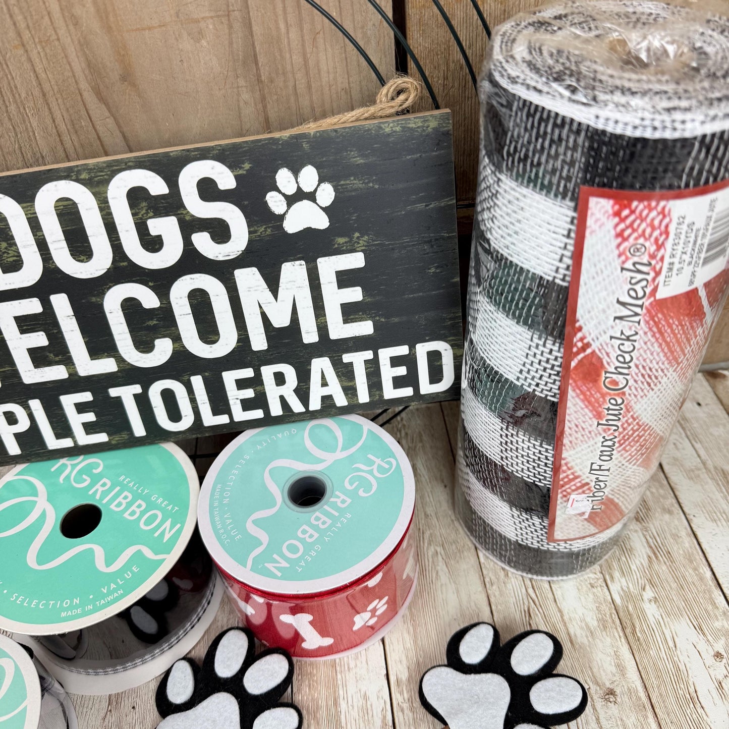 Dog Wreath Kit, "Dogs Welcome, People Tolerated" Sign, Black Red and White Dog Themed Decor, Make Your Own Dog Wreath Kit, Dog Mom Dad Gift