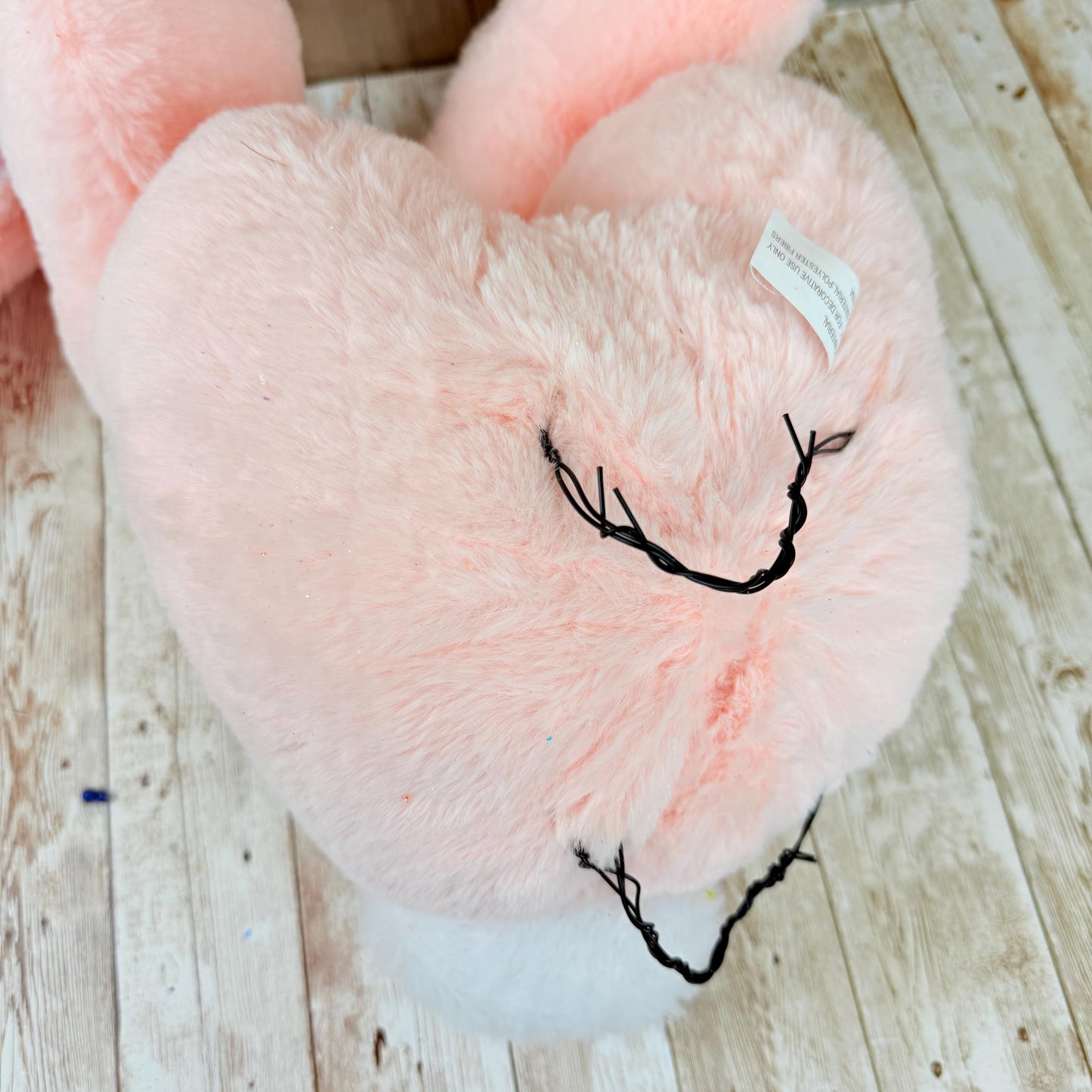 Easter Bunny Wreath Attachment, Pink Plush Bunny Bottom Striped Ears, Easter Home Decor Supplies, Bunny Wreath Supply Kit, Bunny Butt Ears