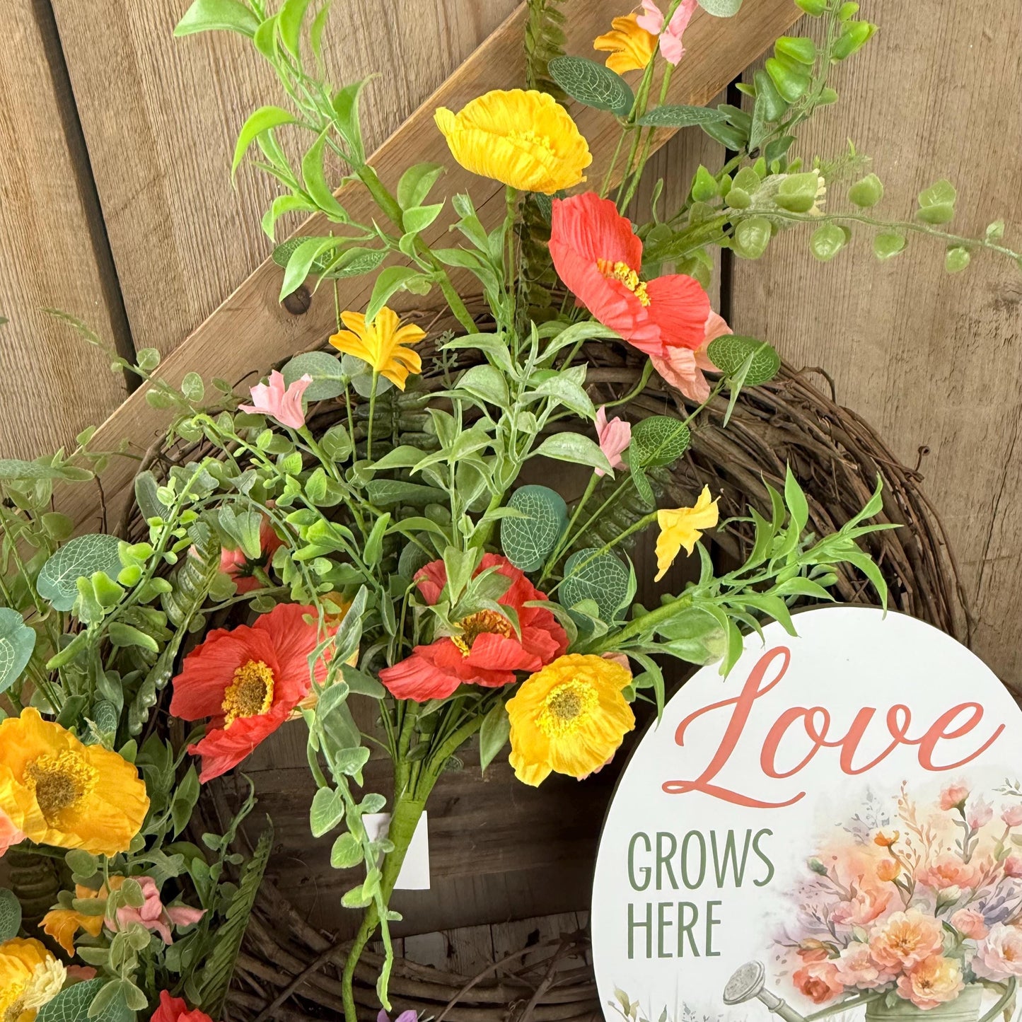 Beginner Grapevine Kit WITH VIDEO, Love Grows Here Floral Wreath Kit, Spring Easy DIY Wall Decoration, Grapevine Floral and Ribbon Bundle