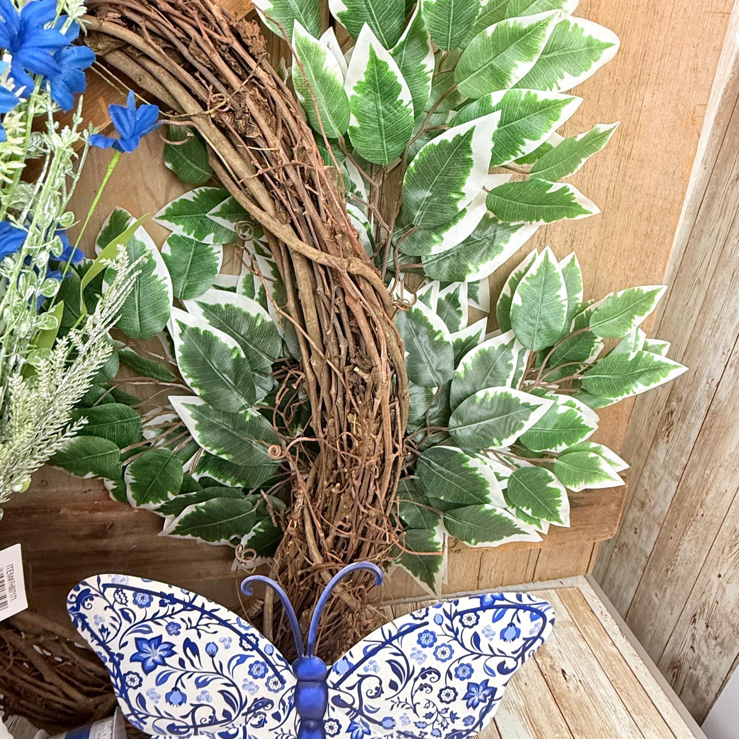 Butterfly Grapevine Kit WITH VIDEO, Blue and White Chinoiserie Butterfly Wreath Kit, Spring DIY Wall Decoration, Grapevine Floral Bundle