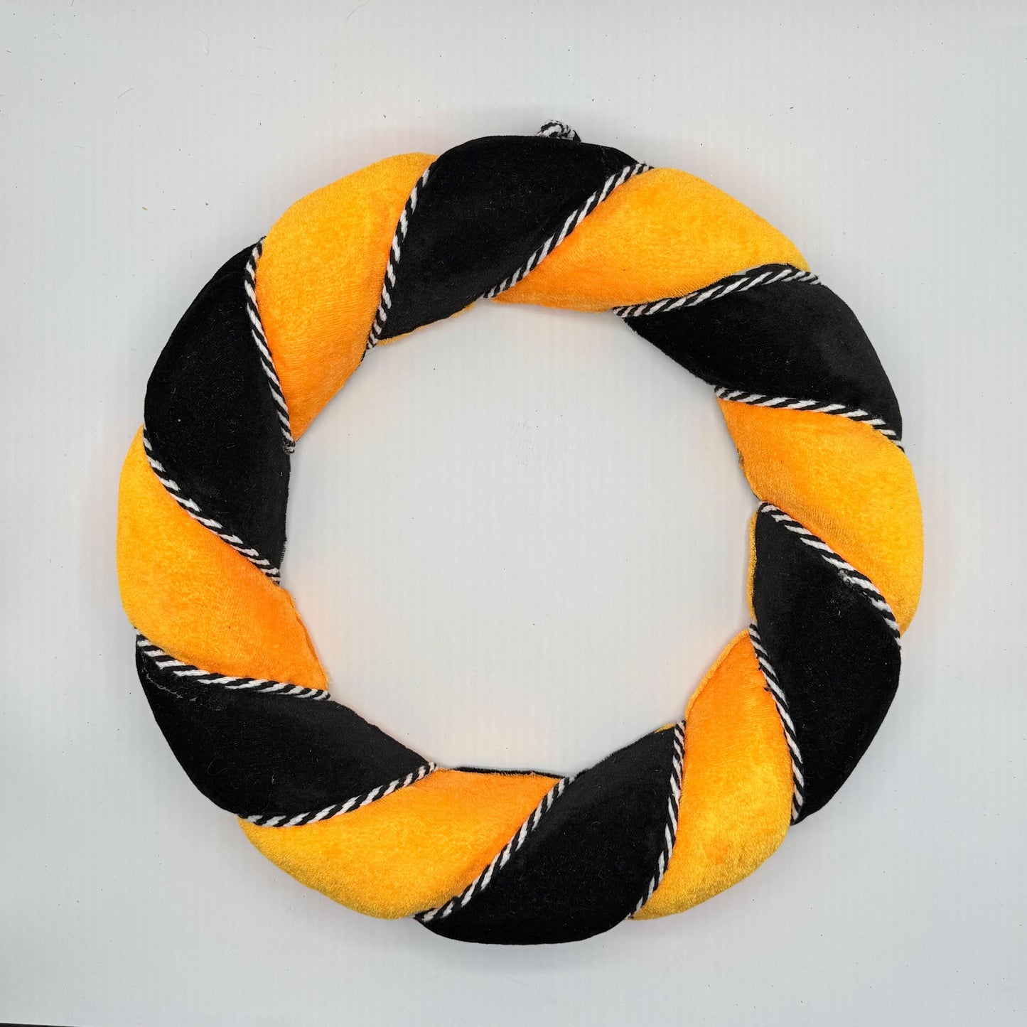 Orange and Black Halloween Wreath Form, 13” Velvety-Feel Fabric Wreath Ring with Black and White Cording, Halloween Wreath Ring, HH7458F4
