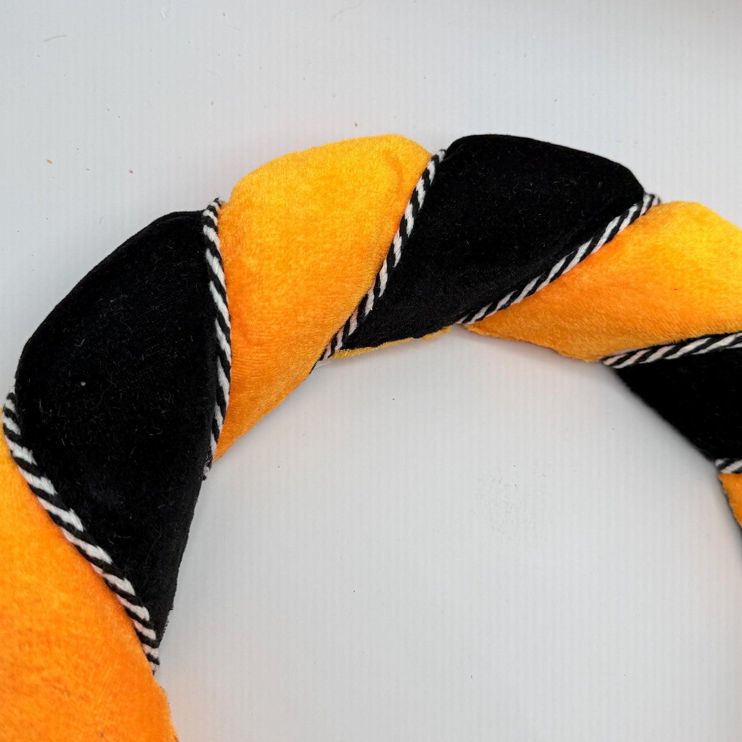 Orange and Black Halloween Wreath Form, 13” Velvety-Feel Fabric Wreath Ring with Black and White Cording, Halloween Wreath Ring, HH7458F4
