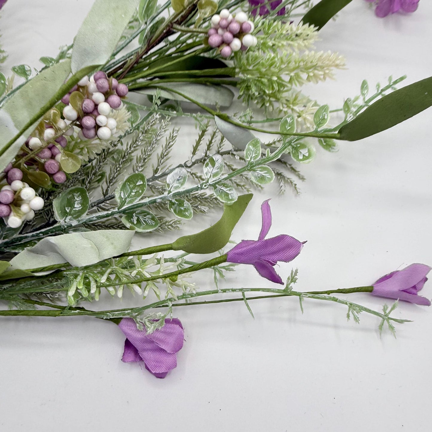 24"L Fabric Flower/EVA Leaf/Beads Spray: Lavender, Purple Greenery Stem, Greenery Filler Bush with Leaves Buds and Berries, 60919, FH807172
