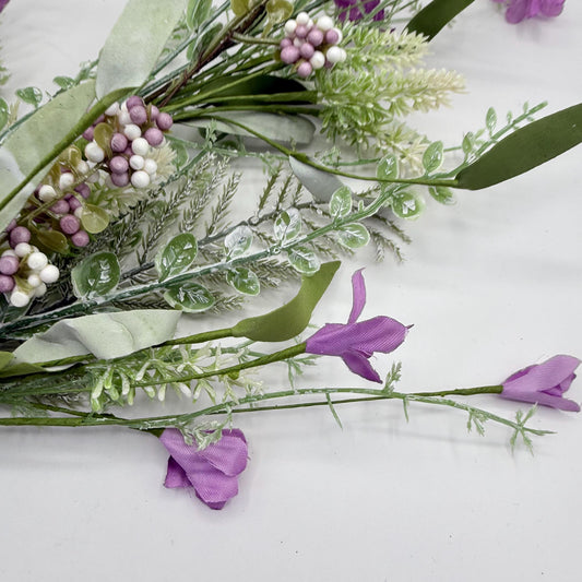 24"L Fabric Flower/EVA Leaf/Beads Spray: Lavender, Purple Greenery Stem, Greenery Filler Bush with Leaves Buds and Berries, 60919, FH807172