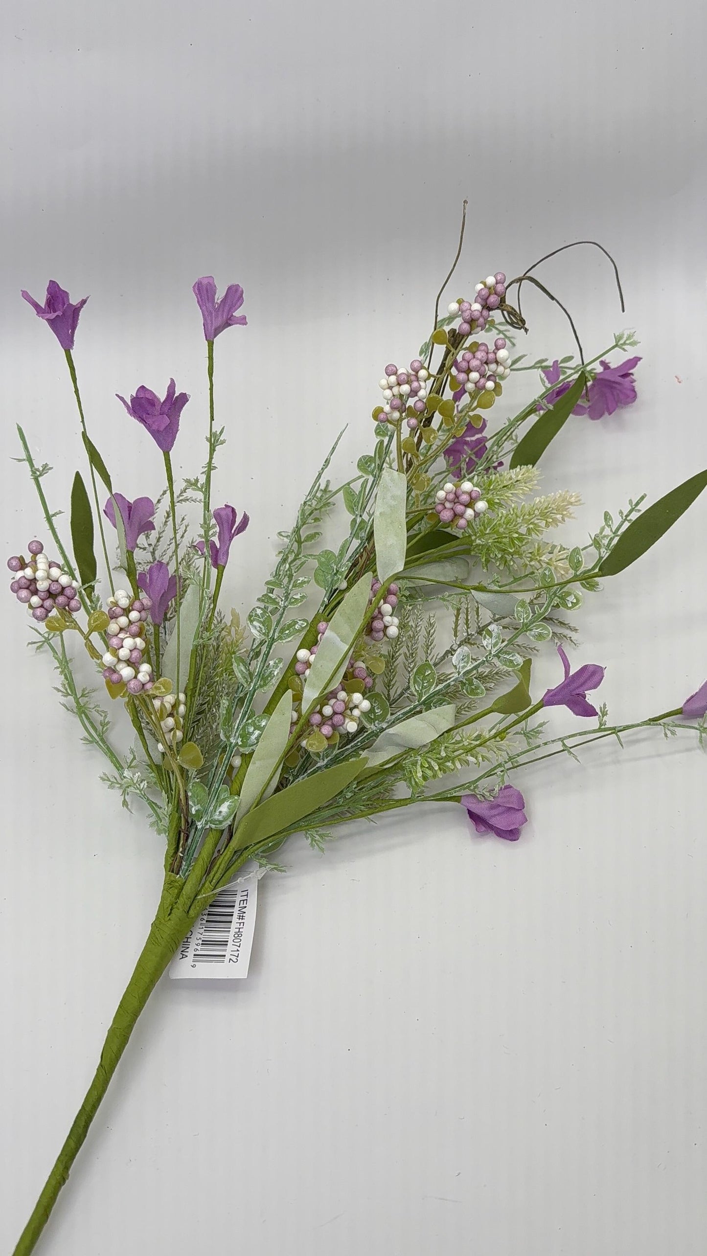 24"L Fabric Flower/EVA Leaf/Beads Spray: Lavender, Purple Greenery Stem, Greenery Filler Bush with Leaves Buds and Berries, 60919, FH807172