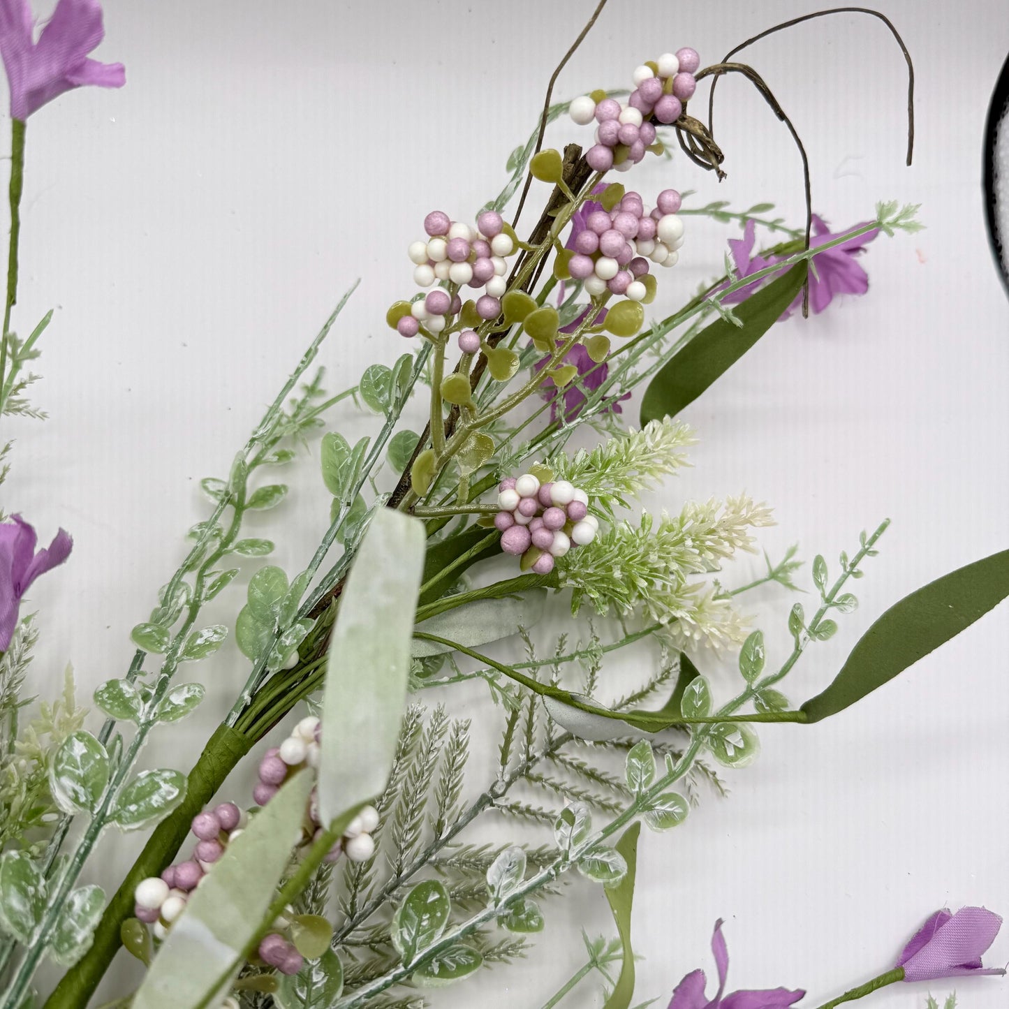 24"L Fabric Flower/EVA Leaf/Beads Spray: Lavender, Purple Greenery Stem, Greenery Filler Bush with Leaves Buds and Berries, 60919, FH807172