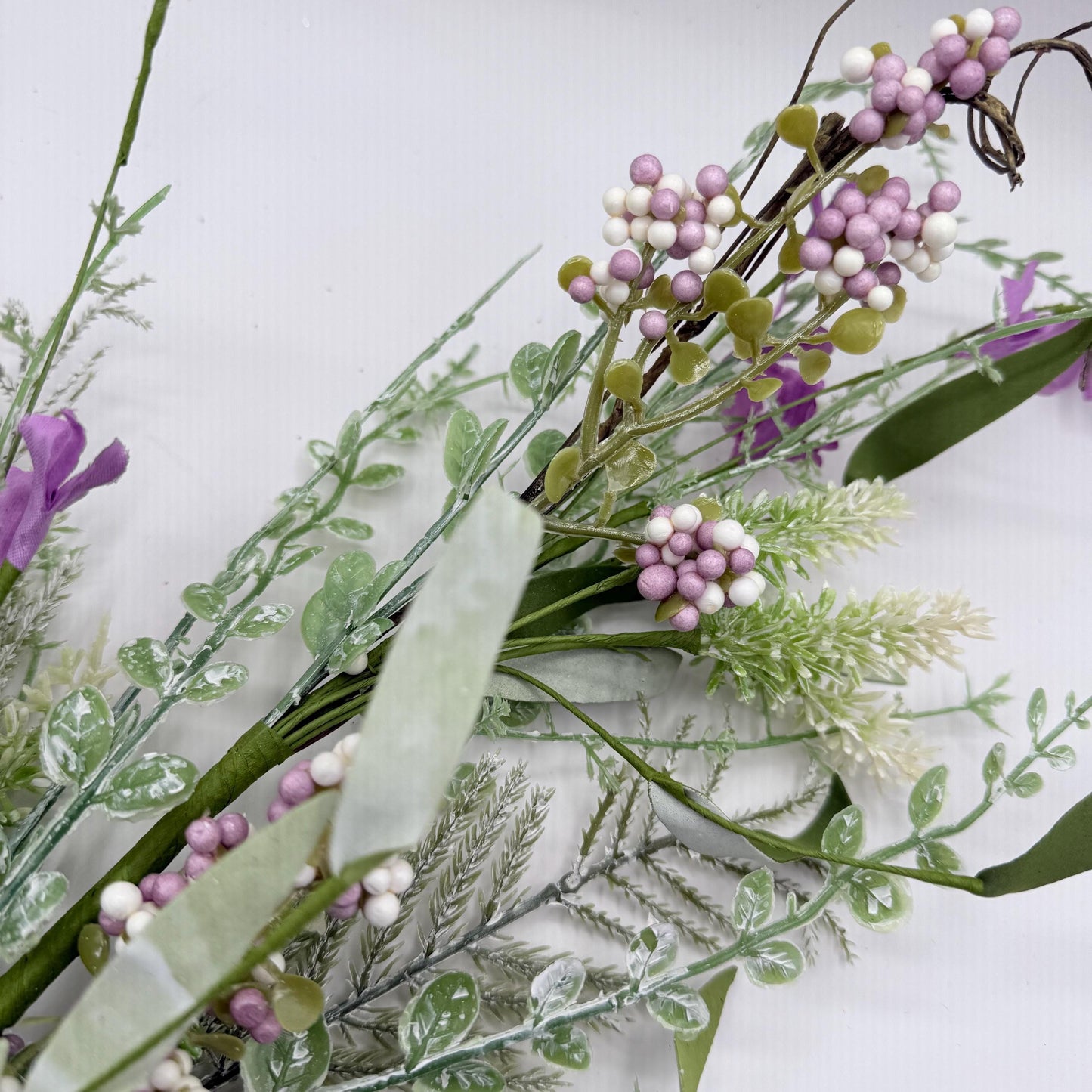 24"L Fabric Flower/EVA Leaf/Beads Spray: Lavender, Purple Greenery Stem, Greenery Filler Bush with Leaves Buds and Berries, 60919, FH807172