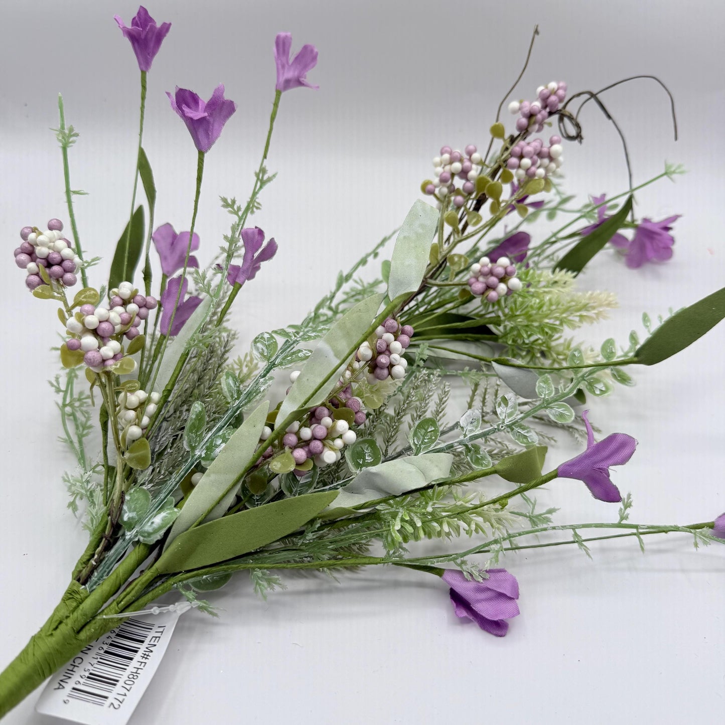 24"L Fabric Flower/EVA Leaf/Beads Spray: Lavender, Purple Greenery Stem, Greenery Filler Bush with Leaves Buds and Berries, 60919, FH807172