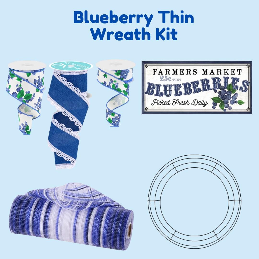 Blueberry Thin Wreath Kit, DIY Mesh Wreath Kit, Do It Yourself Everyday Wreath, Farmers Market Blueberries Front Door Decor, Door Decoration