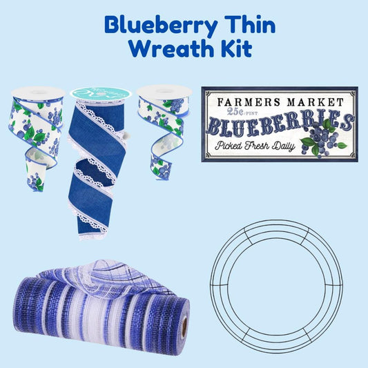 Blueberry Thin Wreath Kit, DIY Mesh Wreath Kit, Do It Yourself Everyday Wreath, Farmers Market Blueberries Front Door Decor, Door Decoration