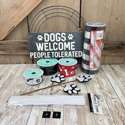 Dog Wreath Kit, "Dogs Welcome, People Tolerated" Sign, Black Red and White Dog Themed Decor, Make Your Own Dog Wreath Kit, Dog Mom Dad Gift